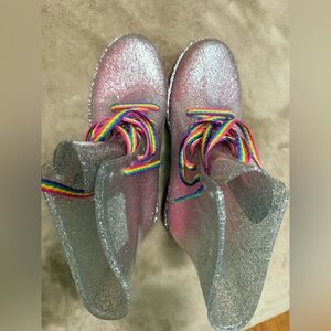 Sparkly Kids Boots with Rainbow Laces, see through